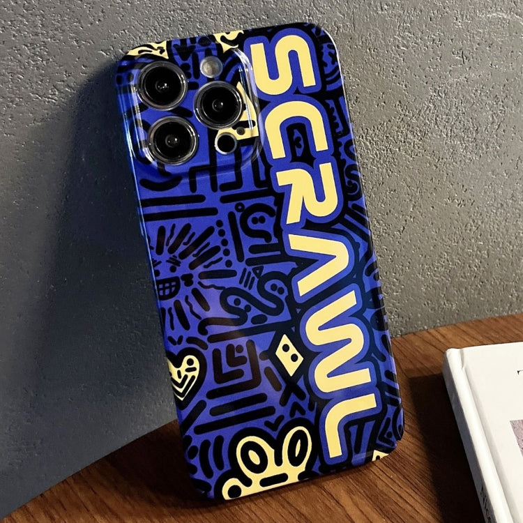 For iPhone 15 Pro Painted Pattern Precise Hole PC Phone Case(Blue SCR) - iPhone 15 Pro Cases by PMC TechLife | Online Shopping South Africa | PMC TechLife