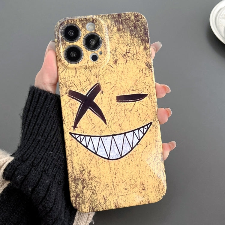 For iPhone 15 Pro Max Painted Pattern Precise Hole PC Phone Case(Yellow Background Smiling) - iPhone 15 Pro Max Cases by PMC Jewellery | Online Shopping South Africa | PMC Jewellery