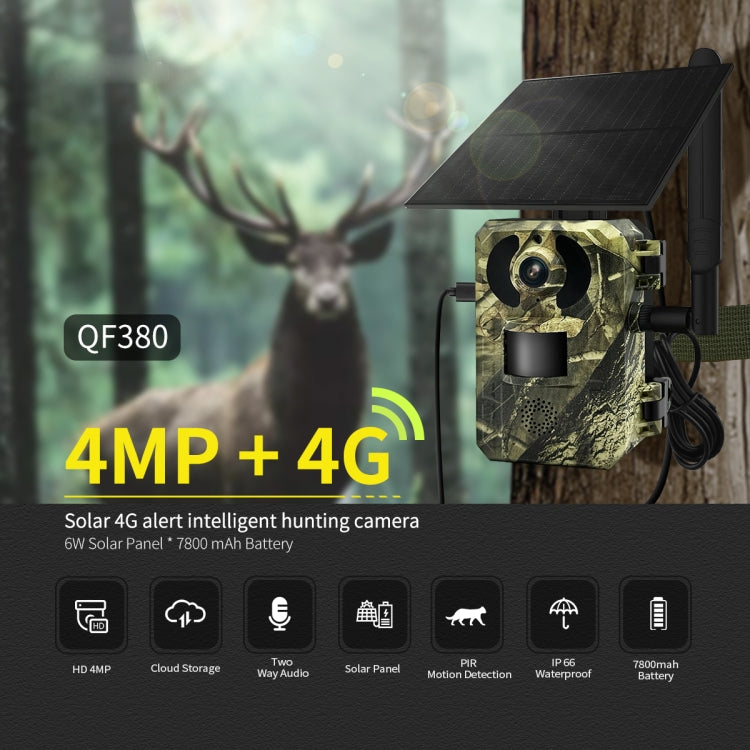 ESCAM QF380 4MP Network Solar PIR Alert Smart Wildlife Hunting Camera, 4G:EU Version(Camouflage) - Hunting Cameras by ESCAM | Online Shopping South Africa | PMC Jewellery | Buy Now Pay Later Mobicred