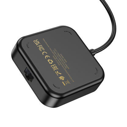 hoco HB35 4 in 1 USB-C / Type-C to USB3.0x3+RJ45 Gigabit Ethernet Adapter, Cable Length: 0.2m(Black) - USB Network Adapter by hoco | Online Shopping South Africa | PMC Jewellery