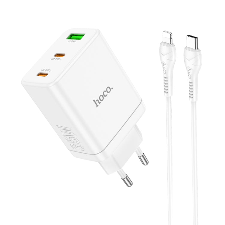 hoco N33 Start PD35W Dual Type-C + USB Charger with Type-C to 8 Pin Cable, EU Plug(White) - USB Charger by hoco | Online Shopping South Africa | PMC Jewellery