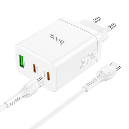 hoco N33 Start PD35W Dual Type-C + USB Charger with Type-C to Type-C Cable, EU Plug(White) - USB Charger by hoco | Online Shopping South Africa | PMC Jewellery