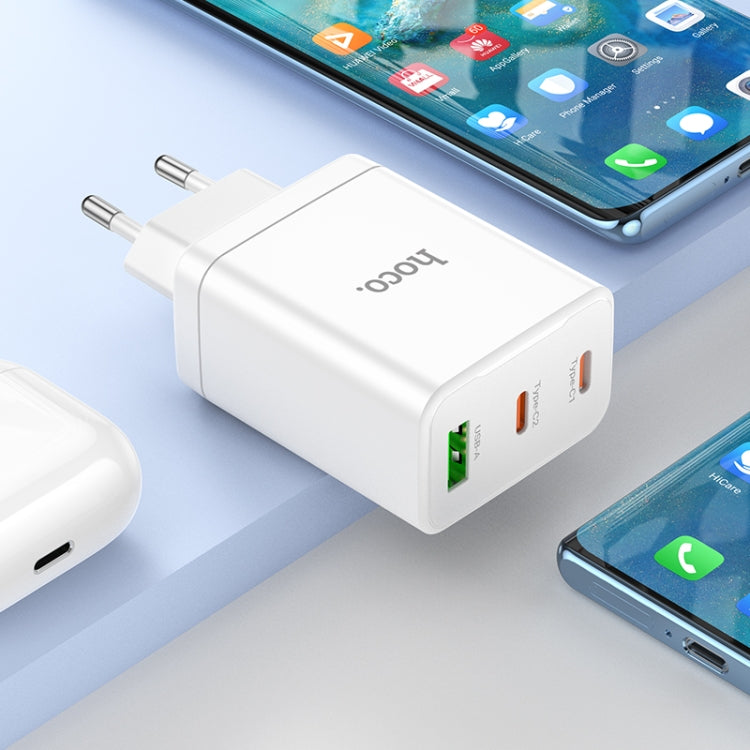 hoco N33 Start PD35W Dual Type-C + USB Charger with Type-C to Type-C Cable, EU Plug(White) - USB Charger by hoco | Online Shopping South Africa | PMC Jewellery