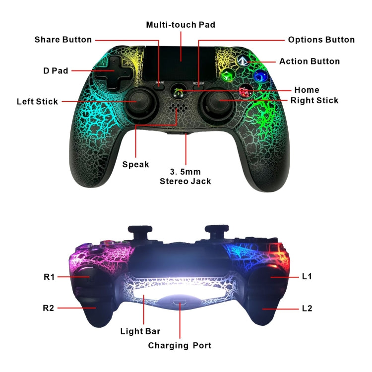 Crack Pattern RGB Light Wireless Game Controller for PS4 / PC / Android / iOS(White) - Gamepads by PMC Jewellery | Online Shopping South Africa | PMC Jewellery