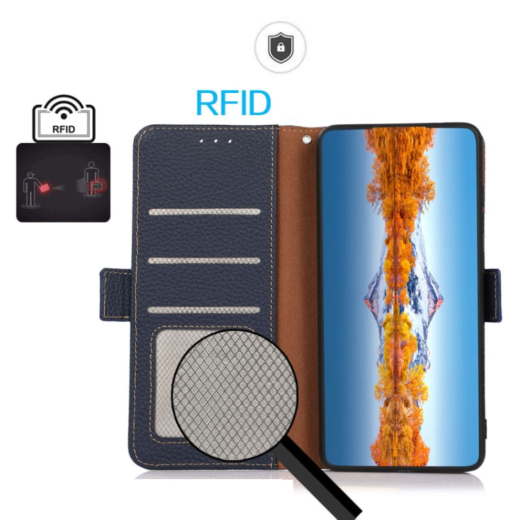 For Nokia G42 KHAZNEH Side-Magnetic Litchi Genuine Leather RFID Phone Case(Blue) - free shipping - PMC TechLife - Order now!