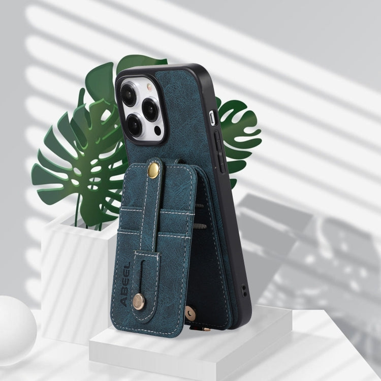 For iPhone 15 Pro ABEEL Litchi Texture Card Bag PU Phone Case(Blue) - free shipping - PMC TechLife - Order now!