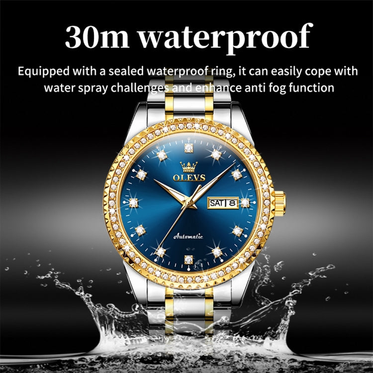 OLEVS 7003 Men Multifunctional Waterproof Mechanical Watch(Gold + Blue) - Metal Strap Watches by OLEVS | Online Shopping South Africa | PMC Jewellery