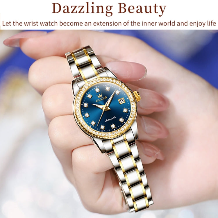 OLEVS 7003 Women Multifunctional Waterproof Mechanical Watch(Gold + Blue) - Metal Strap Watches by OLEVS | Online Shopping South Africa | PMC Jewellery