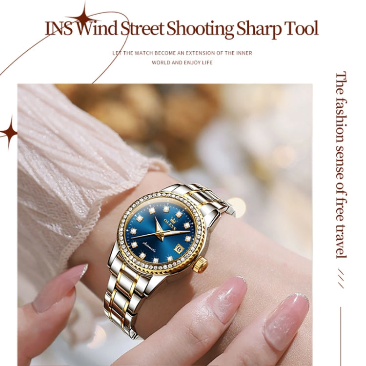 OLEVS 7003 Women Multifunctional Waterproof Mechanical Watch(Gold + Blue) - Metal Strap Watches by OLEVS | Online Shopping South Africa | PMC Jewellery