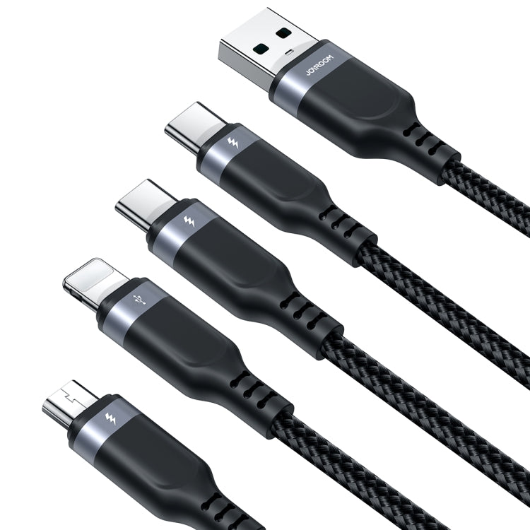 JOYROOM A18 3.5A USB to 8 Pin+Dual USB-C/Type-C+Micro USB 4 in 1 Data Cable, Length: 1.2m(Black) - Multifunction Cable by JOYROOM | Online Shopping South Africa | PMC Jewellery