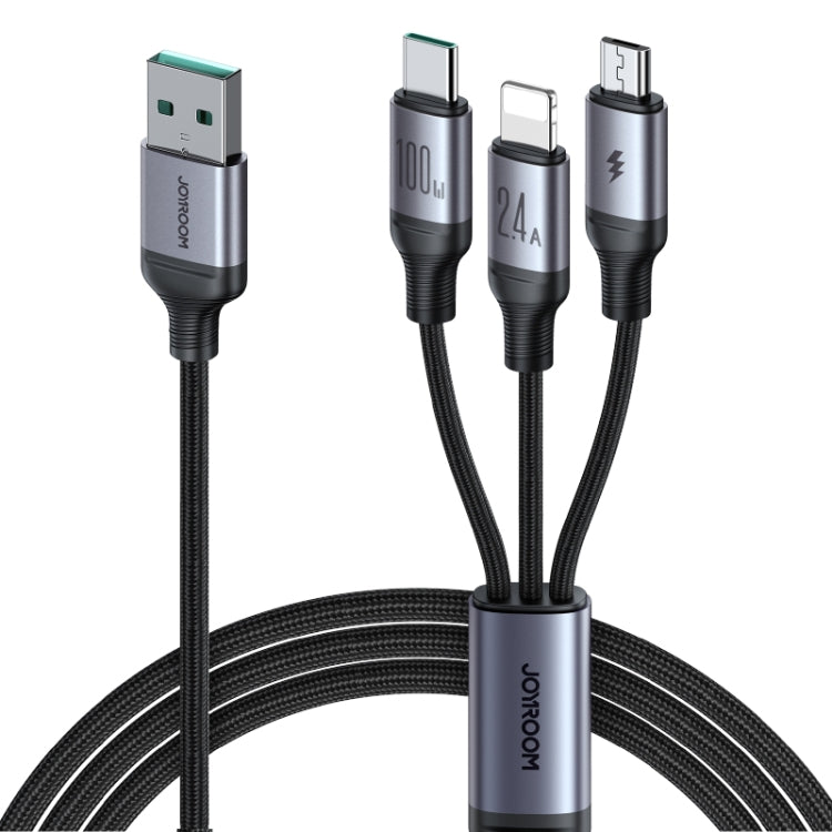 JOYROOM A21 100W USB to 8 Pin+Type-C+Micro USB 3 in 1 Charging Cable, Length: 1.2m(Black) - Multifunction Cable by JOYROOM | Online Shopping South Africa | PMC Jewellery | Buy Now Pay Later Mobicred