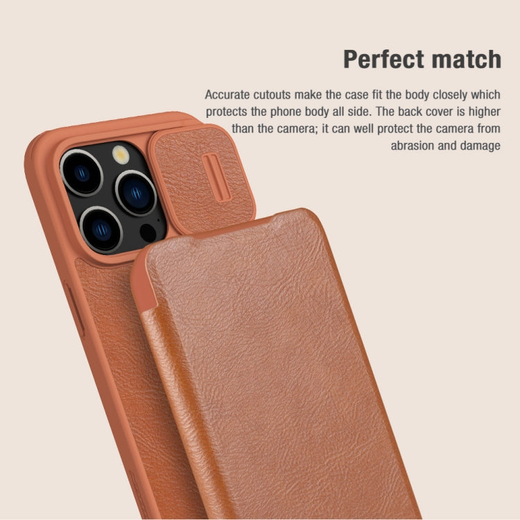 For iPhone 15 Pro NILLKIN QIN Series Pro Sliding Camera Cover Design Leather Phone Case(Brown) - iPhone 15 Pro Cases by NILLKIN | Online Shopping South Africa | PMC Jewellery