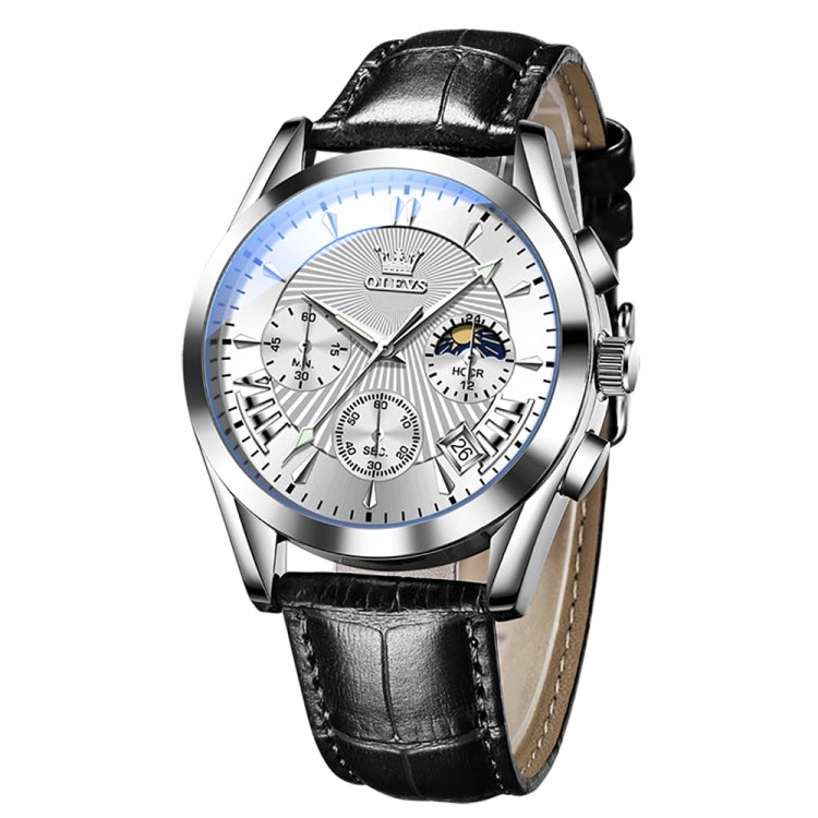 OLEVS 2876 Men Multifunctional Sports Chronograph Quartz Watch(White) - Leather Strap Watches by OLEVS | Online Shopping South Africa | PMC Jewellery