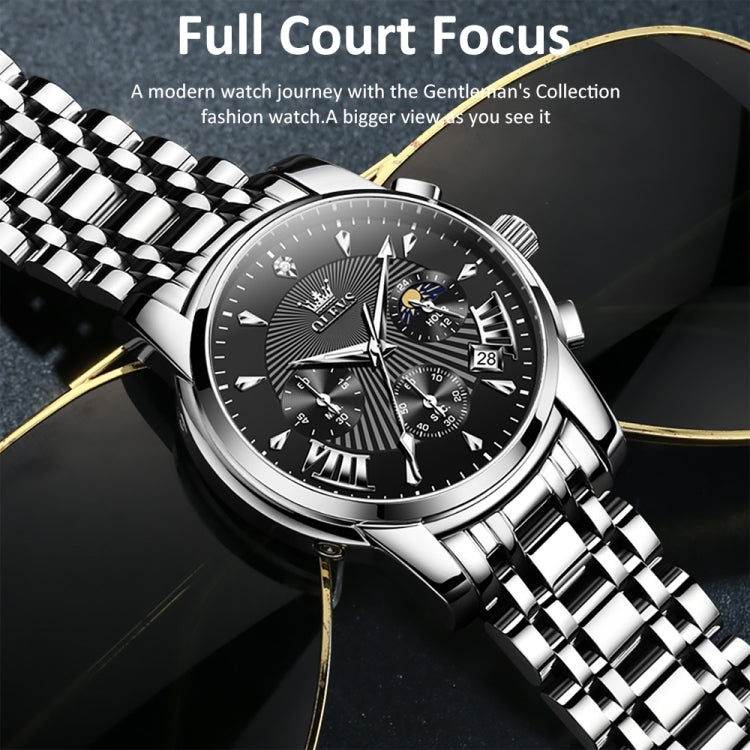 OLEVS 2892 Men Multifunctional Business Waterproof Quartz Watch(Black + Silver) - Metal Strap Watches by OLEVS | Online Shopping South Africa | PMC Jewellery