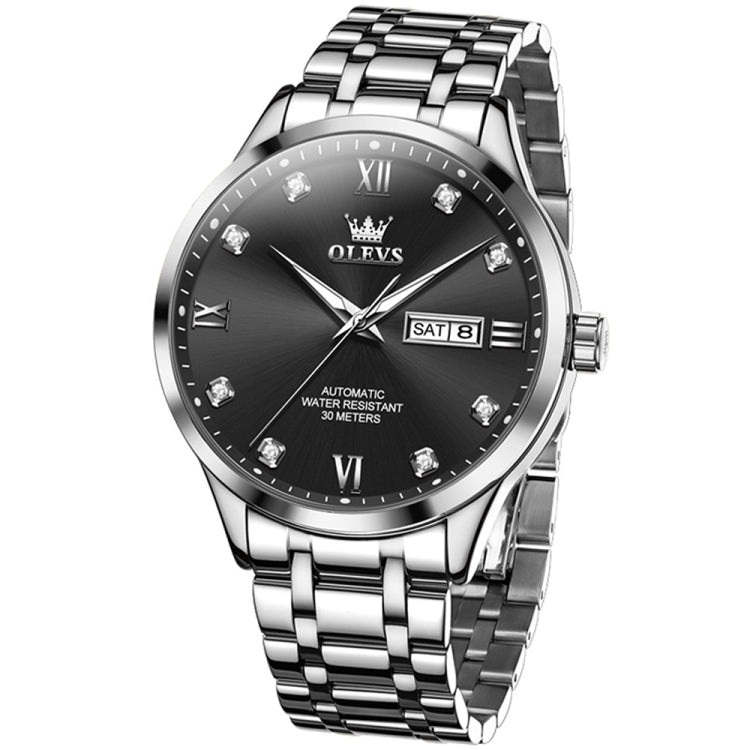 OLEVS 9946 Men Diamond Roman Scale Waterproof Quartz Watch(Black + Silver) - Metal Strap Watches by OLEVS | Online Shopping South Africa | PMC Jewellery