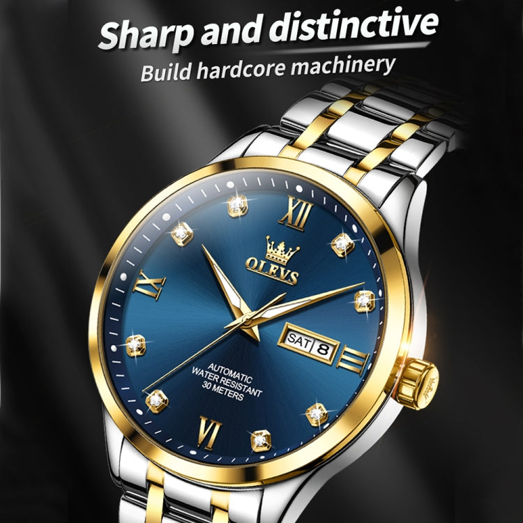 OLEVS 9946 Men Diamond Roman Scale Waterproof Quartz Watch(Blue + Gold) - Metal Strap Watches by OLEVS | Online Shopping South Africa | PMC Jewellery