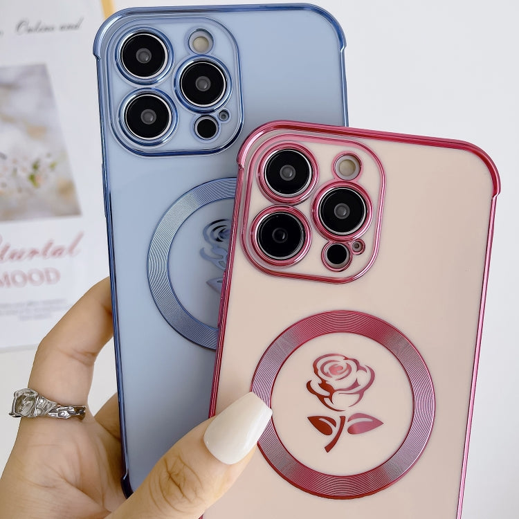 For iPhone 15 Pro Electroplate Side Roses Flower MagSafe Phone Case(White) - free shipping - PMC TechLife - Order now!