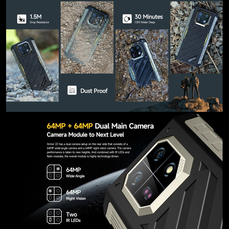 [HK Warehouse] Ulefone Armor 22, 8GB+128GB, IP68/IP69K Rugged Phone, 6.58 inch Android 13 MediaTek Helio G96 Octa Core, Network: 4G, NFC, OTG(Some Green) - Ulefone by Ulefone | Online Shopping South Africa | PMC Jewellery