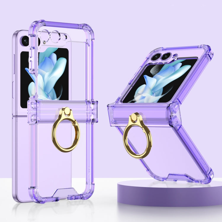 For Samsung Galaxy Z Flip5 Gkk Airbag Hinge Silicone Phone Case with Ring Holder(Transparent Purple) - Galaxy Z Flip5 Cases by GKK | Online Shopping South Africa | PMC Jewellery | Buy Now Pay Later Mobicred