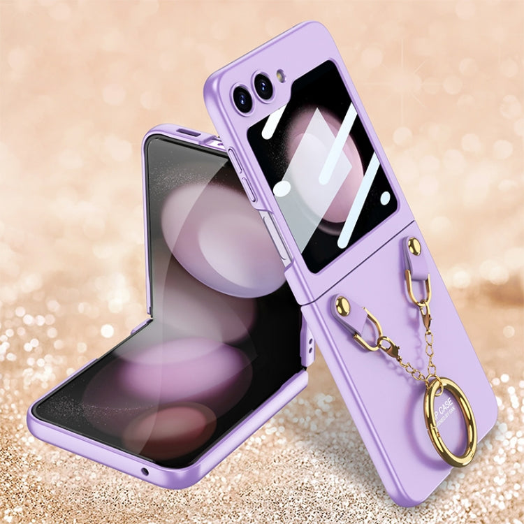 For Samsung Galaxy Z Flip5 GKK Integrated Necklace Hinged Flip Phone Case with Ring Holder(Purple) - Galaxy Z Flip5 Cases by GKK | Online Shopping South Africa | PMC Jewellery