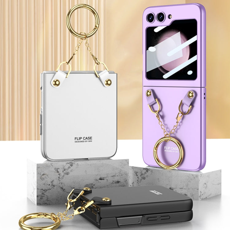 For Samsung Galaxy Z Flip5 GKK Integrated Necklace Hinged Flip Phone Case with Ring Holder(Pink) - Galaxy Z Flip5 Cases by GKK | Online Shopping South Africa | PMC Jewellery