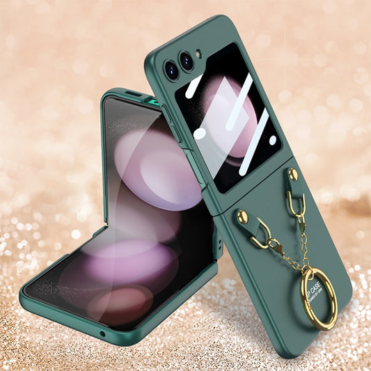 For Samsung Galaxy Z Flip5 GKK Integrated Necklace Hinged Flip Phone Case with Ring Holder(Green) - Galaxy Z Flip5 Cases by GKK | Online Shopping South Africa | PMC Jewellery