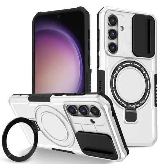 For Samsung Galaxy S23 FE 5G Sliding Camshield Magsafe Holder TPU Hybrid PC Phone Case(Black White) - Galaxy S23 FE 5G Cases by PMC Jewellery | Online Shopping South Africa | PMC Jewellery