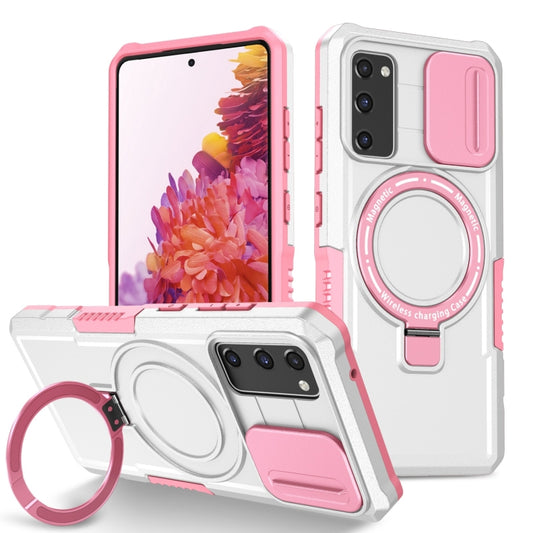 For Samsung Galaxy S20 FE Sliding Camshield Magsafe Holder TPU Hybrid PC Phone Case(Pink White) - Galaxy Phone Cases by PMC Jewellery | Online Shopping South Africa | PMC Jewellery