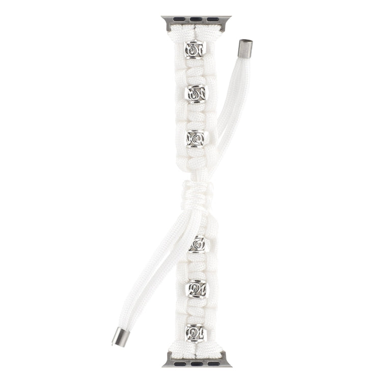 For Apple Watch SE 2023 40mm Silk Silver Beads Braided Watch Band(White) - Watch Bands by PMC TechLife | Online Shopping South Africa | PMC TechLife