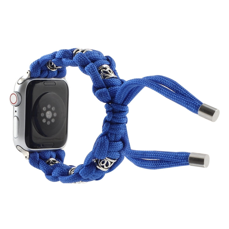 For Apple Watch Series 9 45mm Silk Silver Beads Braided Watch Band(Blue) - Watch Bands by PMC TechLife | Online Shopping South Africa | PMC TechLife