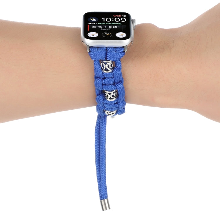 For Apple Watch Series 9 45mm Silk Silver Beads Braided Watch Band(Blue) - Watch Bands by PMC TechLife | Online Shopping South Africa | PMC TechLife