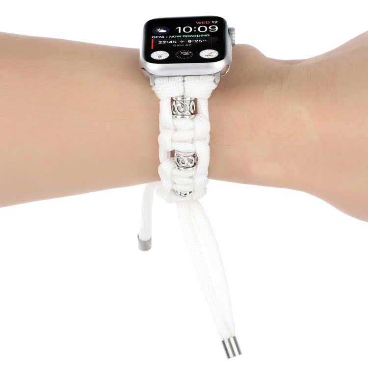 For Apple Watch Series 9 41mm Silk Silver Beads Braided Watch Band(White) - Watch Bands by PMC TechLife | Online Shopping South Africa | PMC TechLife