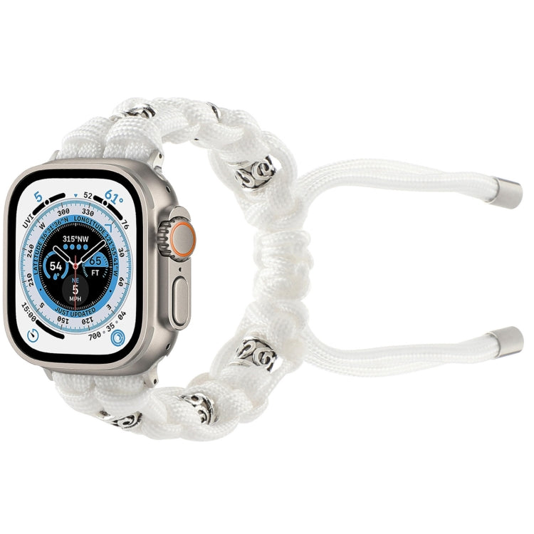 For Apple Watch Ultra 49mm Silk Silver Beads Braided Watch Band(White) - Watch Bands by PMC TechLife | Online Shopping South Africa | PMC TechLife