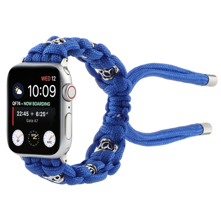 For Apple Watch Series 7 45mm Silk Silver Beads Braided Watch Band(Blue) - Watch Bands by PMC TechLife | Online Shopping South Africa | PMC TechLife