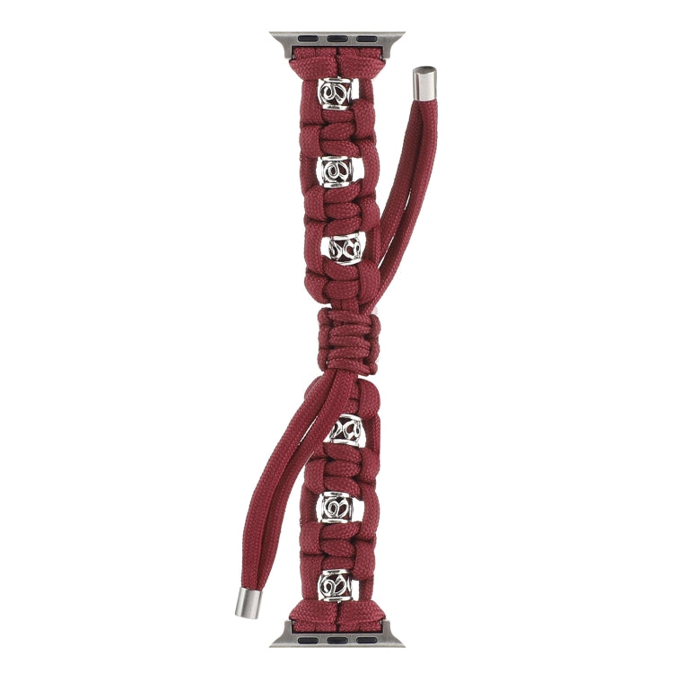 For Apple Watch Series 7 45mm Silk Silver Beads Braided Watch Band(Wine Red) - Watch Bands by PMC TechLife | Online Shopping South Africa | PMC TechLife
