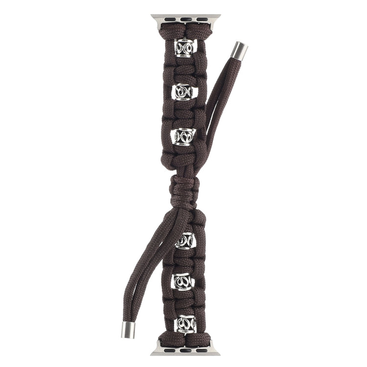 For Apple Watch Series 6 40mm Silk Silver Beads Braided Watch Band(Coffee) - Watch Bands by PMC TechLife | Online Shopping South Africa | PMC TechLife