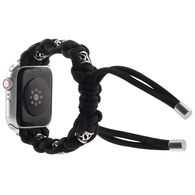 For Apple Watch Series 6 44mm Silk Silver Beads Braided Watch Band(Black) - Watch Bands by PMC TechLife | Online Shopping South Africa | PMC TechLife