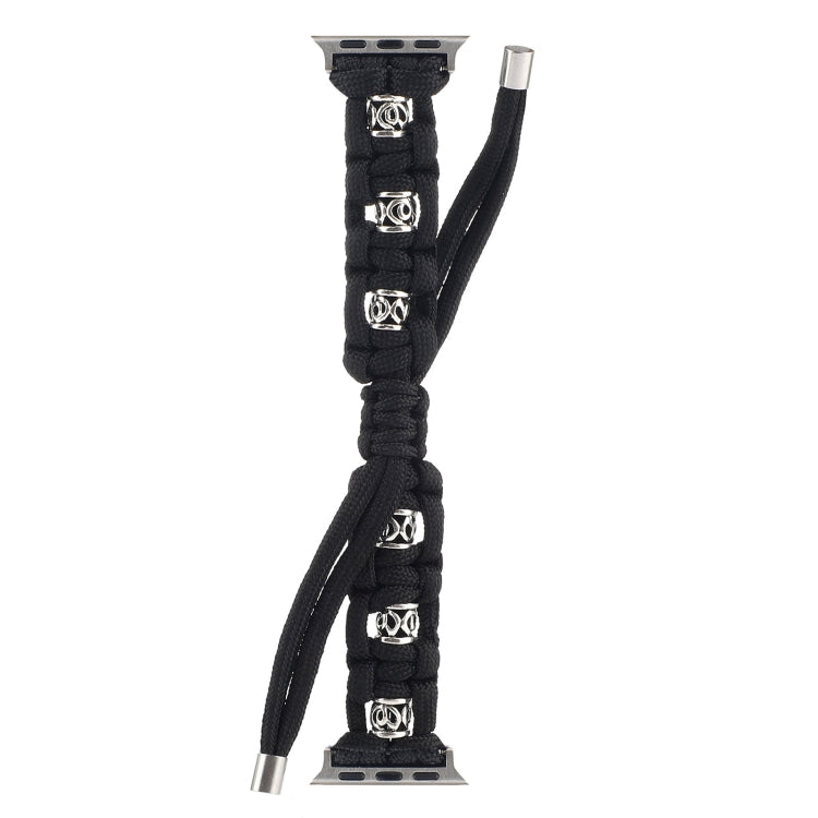 For Apple Watch Series 5 44mm Silk Silver Beads Braided Watch Band(Black) - Watch Bands by PMC TechLife | Online Shopping South Africa | PMC TechLife