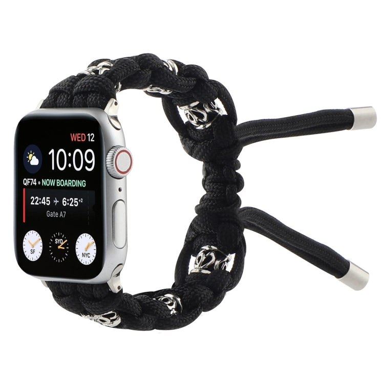 For Apple Watch 42mm Silk Silver Beads Braided Watch Band(Black) - Watch Bands by PMC TechLife | Online Shopping South Africa | PMC TechLife