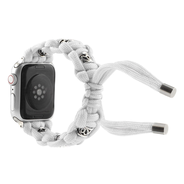 For Apple Watch 42mm Silk Silver Beads Braided Watch Band(White) - Watch Bands by PMC TechLife | Online Shopping South Africa | PMC TechLife