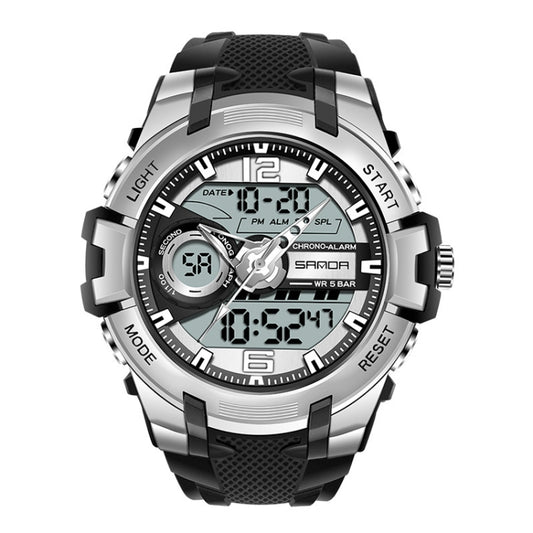 SANDA 6015 Men Multifunctional Waterproof Luminous Sports Watch(Black Silver) - Silicone Strap Watches by SANDA | Online Shopping South Africa | PMC Jewellery | Buy Now Pay Later Mobicred