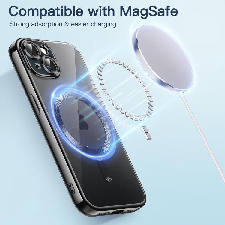 For iPhone 15 Plus Transparent Electroplated Magsafe Magnetic TPU Phone Case(Black) - iPhone 15 Plus Cases by PMC TechLife | Online Shopping South Africa | PMC TechLife | Buy Now Pay Later Mobicred