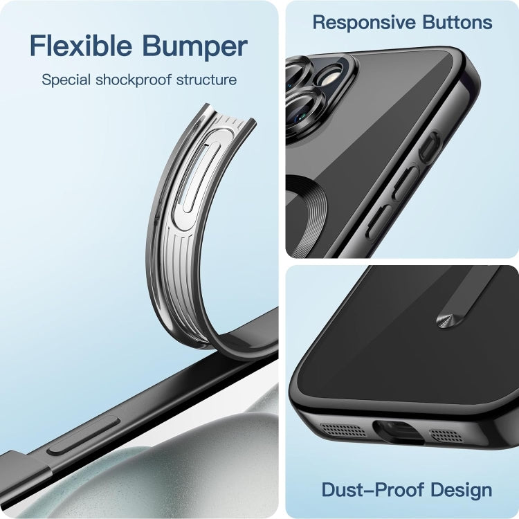 For iPhone 15 Plus Transparent Electroplated Magsafe Magnetic TPU Phone Case(Black) - iPhone 15 Plus Cases by PMC TechLife | Online Shopping South Africa | PMC TechLife | Buy Now Pay Later Mobicred