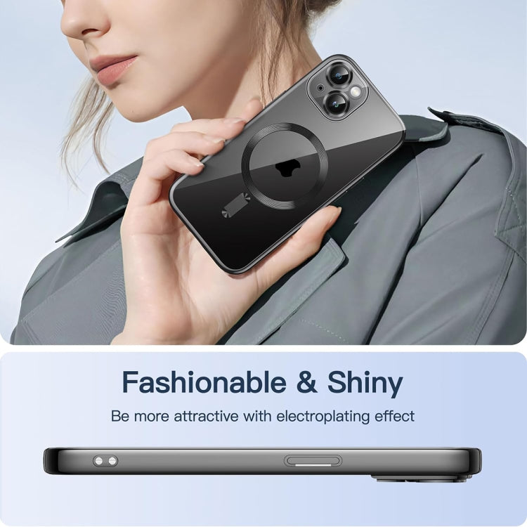 For iPhone 15 Plus Transparent Electroplated Magsafe Magnetic TPU Phone Case(Black) - iPhone 15 Plus Cases by PMC TechLife | Online Shopping South Africa | PMC TechLife | Buy Now Pay Later Mobicred