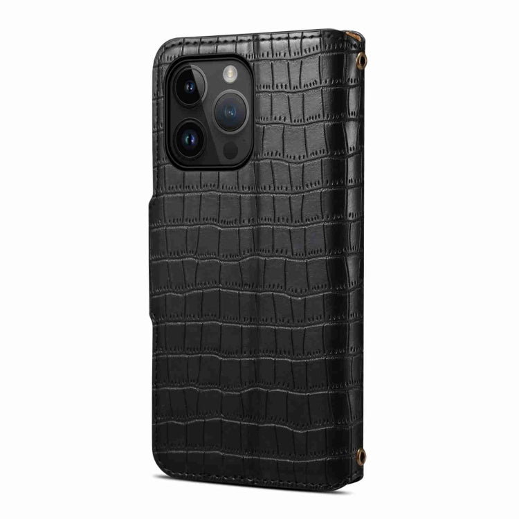 For iPhone 14 Pro Max Denior Crocodile Texture Oil Edge Leather Phone Case(Black) - iPhone 14 Pro Max Cases by Denior | Online Shopping South Africa | PMC Jewellery | Buy Now Pay Later Mobicred