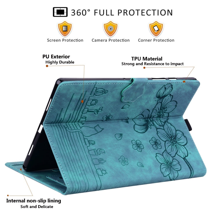 For Amazon Kindle Scribe 10.2 2022 Cartoon Sakura Cat Embossed Smart Leather Tablet Case(Green) - Amazon by PMC TechLife | Online Shopping South Africa | PMC TechLife | Buy Now Pay Later Mobicred