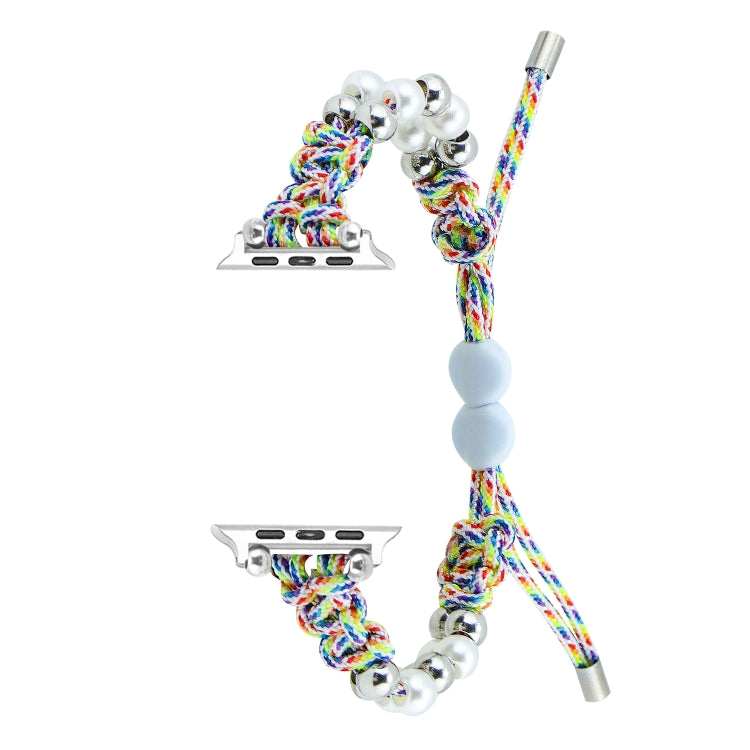 For Apple Watch Series 9 41mm Paracord Row Beads Drawstring Braided Watch Band(Rainbow) - Watch Bands by PMC TechLife | Online Shopping South Africa | PMC TechLife