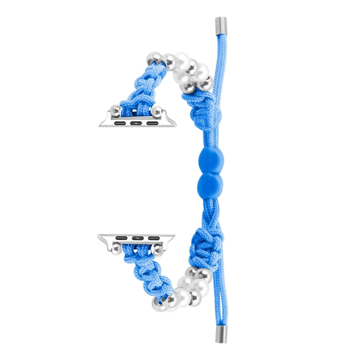 For Apple Watch Series 8 45mm Paracord Row Beads Drawstring Braided Watch Band(Blue) - Watch Bands by PMC TechLife | Online Shopping South Africa | PMC TechLife