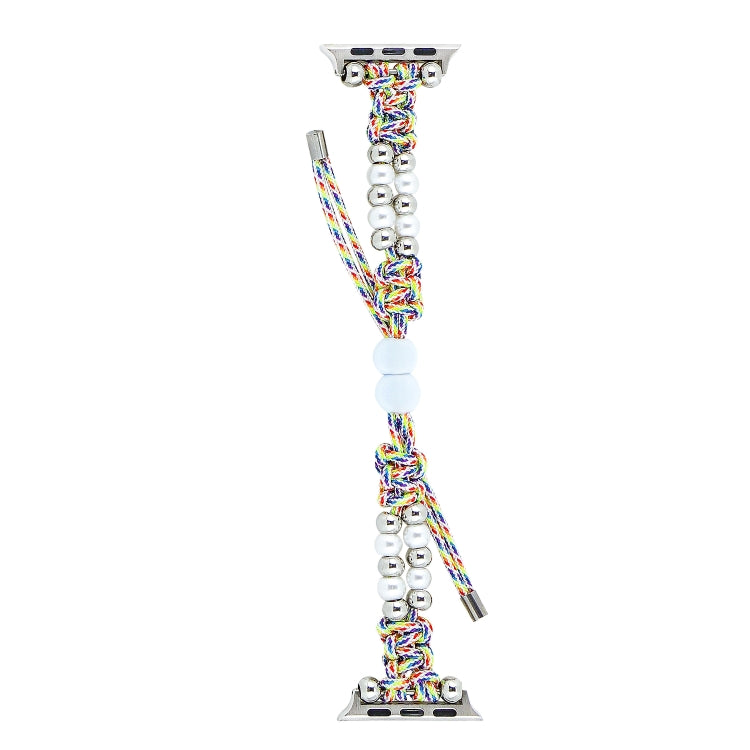For Apple Watch Series 7 41mm Paracord Row Beads Drawstring Braided Watch Band(Rainbow) - Watch Bands by PMC TechLife | Online Shopping South Africa | PMC TechLife