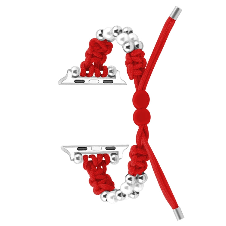 For Apple Watch Series 5 44mm Paracord Row Beads Drawstring Braided Watch Band(Red) - free shipping - PMC TechLife - Order now!